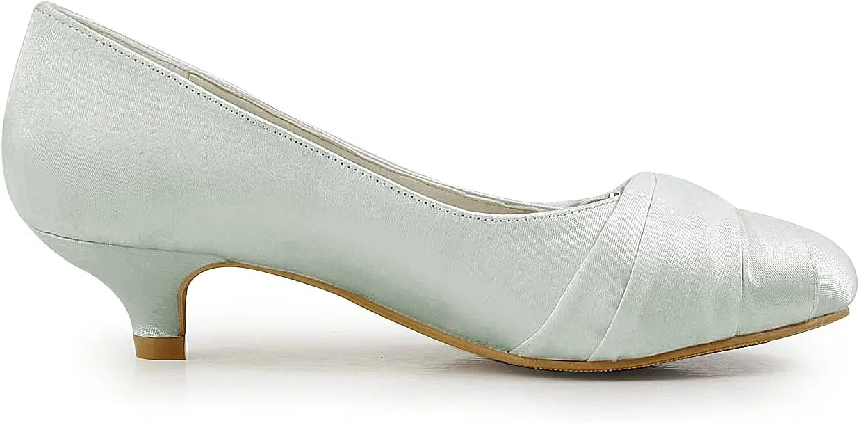 JIAJIA 0112A Women's Bridal Shoes Closed Toe Low Heel Comfort Satin Pumps Crystal Wedding Shoes