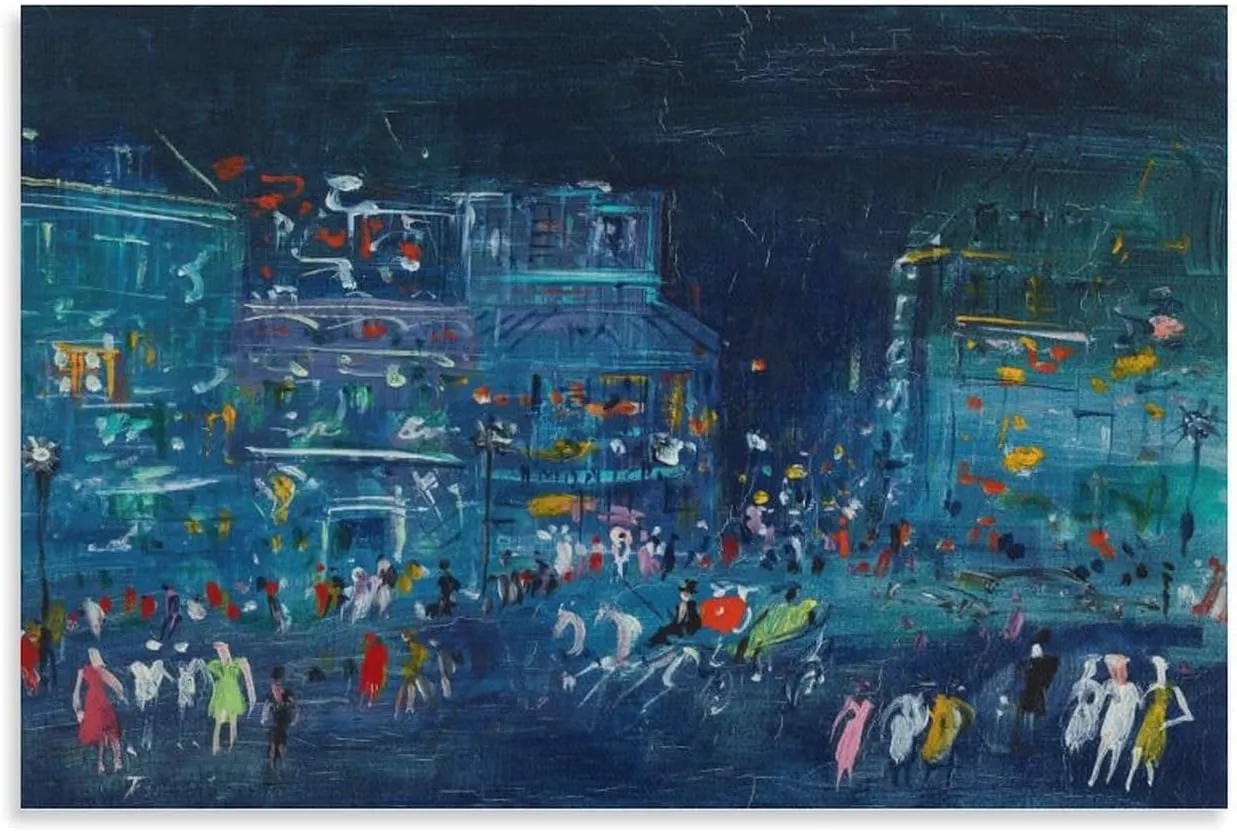 JIANPIN JEAN DUFY Paris Pigalle, La Nuit Canvas Famous Paintings, Wall Art Posters, Decorative Hanging Pictures Picture Print Wall Art Poster Painting Canvas Posters Artworks Gift Idea Room Aesthetic