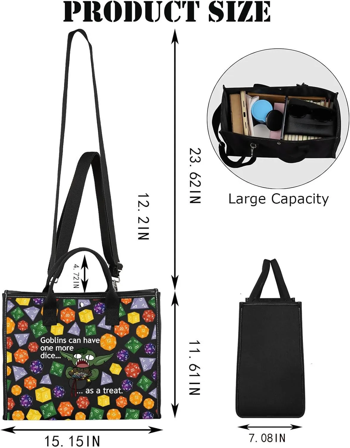 JNIAP Dragon Makeup Bag Dungeon Master Gift Dungeon Dice Bag Goblins Can Have One More Dice Gifts RPG Gamer Zipper Pouch (Goblins can Tote)