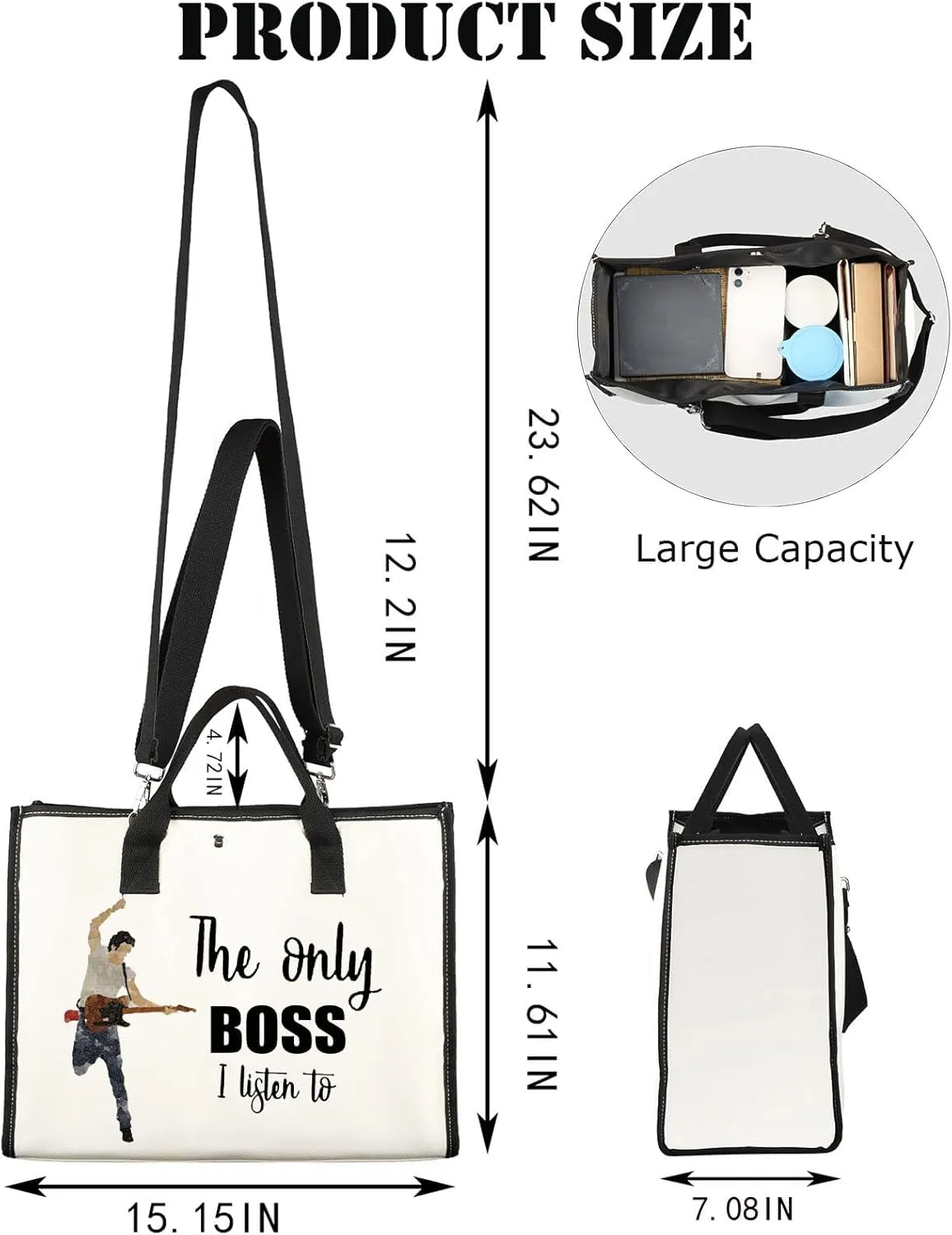 JNIAP Singer Fans Cosmetic Makeup Bag Rock Music Lover Gifts The Only Boss I Listen To Music Zipper Pouch Bag Singer Merchandise (only boss tote)