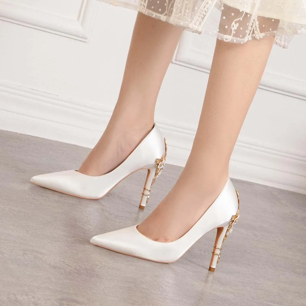 JOEupin High Heels Womens Pointed Toe Heels Satin Pumps Stiletto Bridal Party Dress Evening Wedding Shoes for Woman