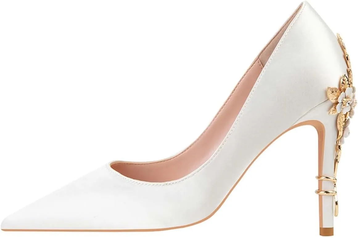 JOEupin High Heels Womens Pointed Toe Heels Satin Pumps Stiletto Bridal Party Dress Evening Wedding Shoes for Woman