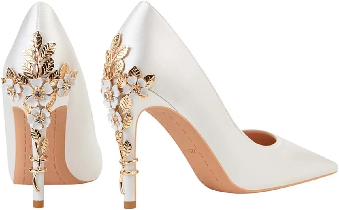 JOEupin High Heels Womens Pointed Toe Heels Satin Pumps Stiletto Bridal Party Dress Evening Wedding Shoes for Woman