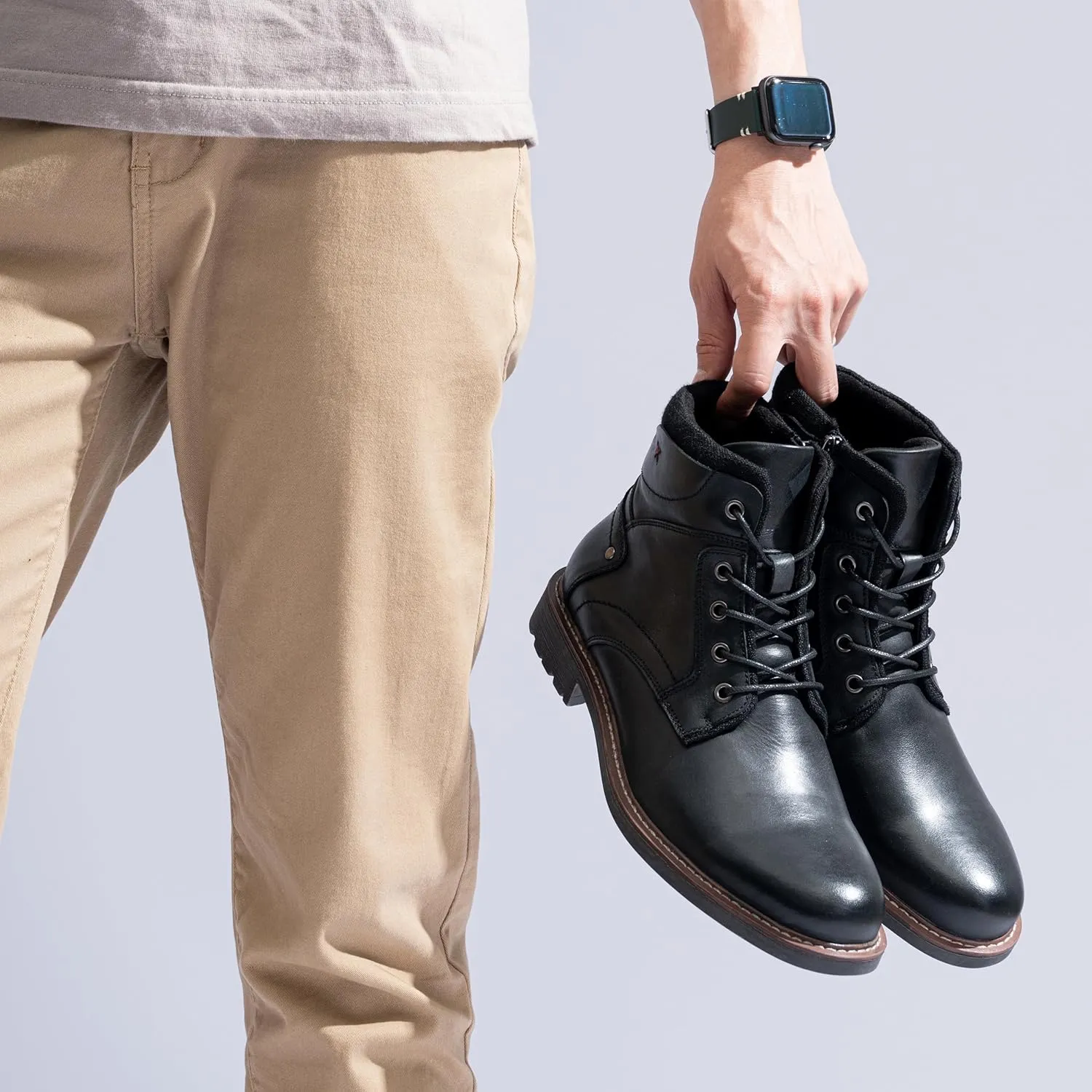 Jousen Mens Boots Leahter Retro Dress Boot Cap Toe Casual Motorcycle