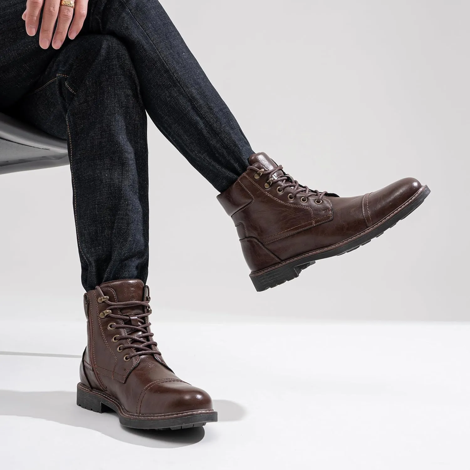 Jousen Mens Boots Leahter Retro Dress Boot Cap Toe Casual Motorcycle