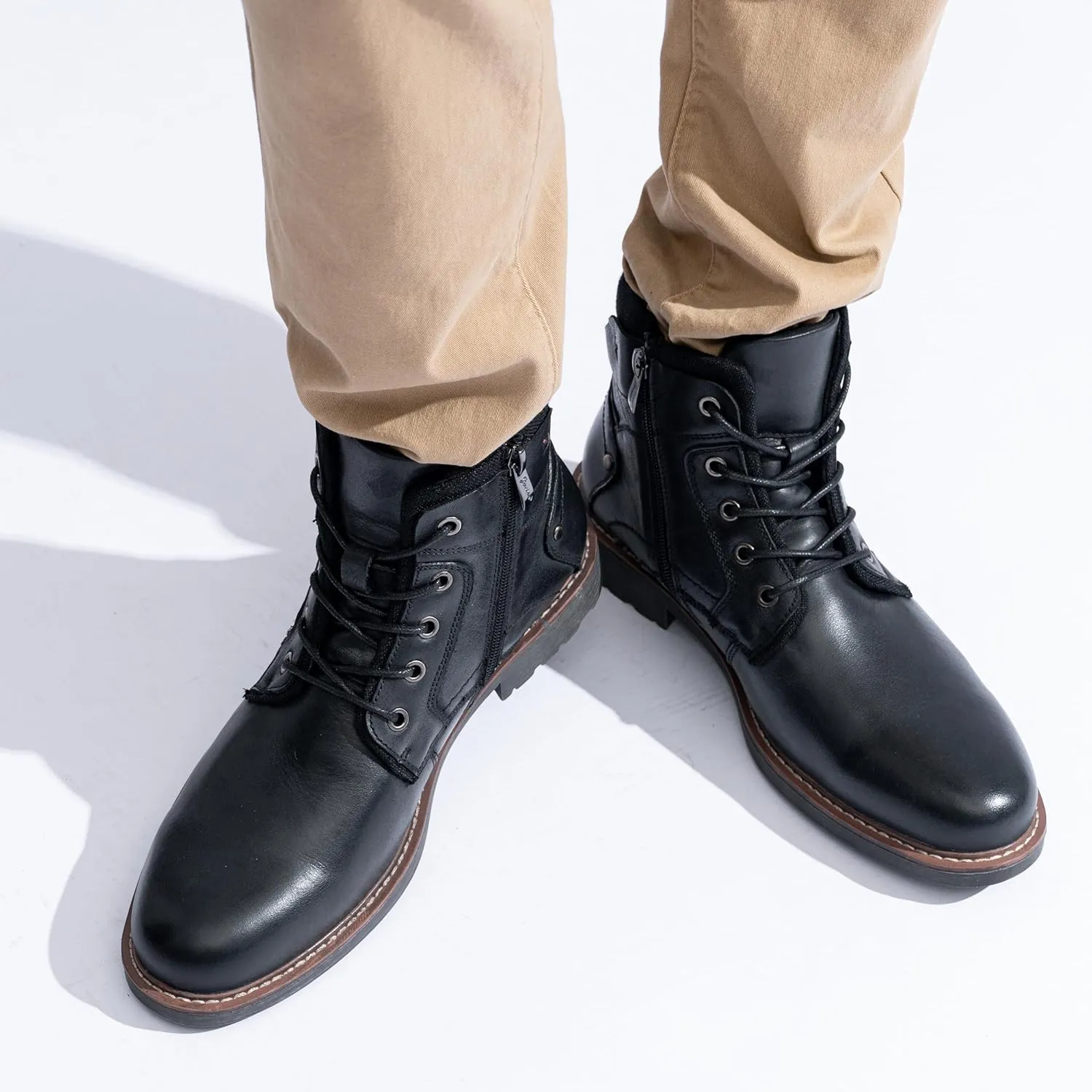 Jousen Mens Boots Leahter Retro Dress Boot Cap Toe Casual Motorcycle