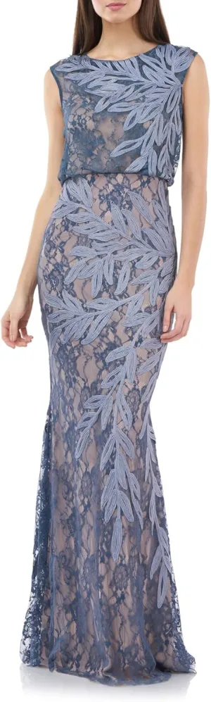 JS Collections Womens Lace Soutache Evening Dress Blue 14