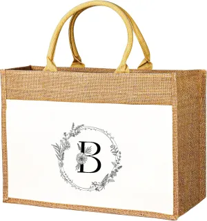 JUSTOTRY Initial Tote Bag - Natural Jute Large 13OZ Utility Personalized Canva Tote Bag Monogrammed Gift for Women