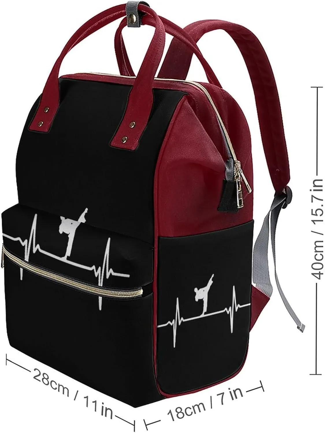 Karate Heartbeat Large Travel Bag Backpack Waterproof Bags for Women Back Pack with Bottle Pocket