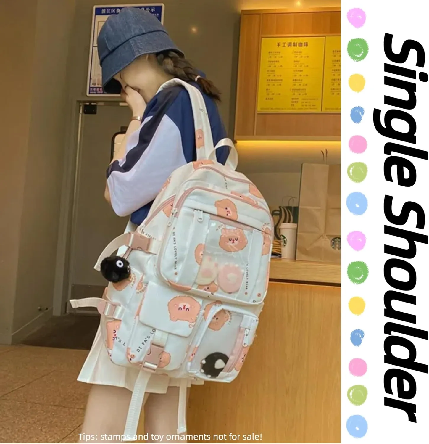 Kawaii Ita Backpack with Clear Display Bag Large Cute Cat Print Daypack for Travel Cosplay Conventions for Anime Lovers (Pink)