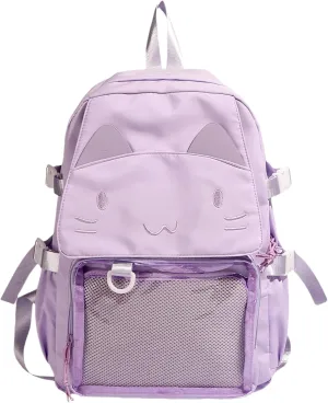 Kawaii Ita Bag with Anime Display Insert & Pin Japanese-Style Cat Emo Casual Daypack For Cosplay Travel Hiking and Daily Use (Purple)