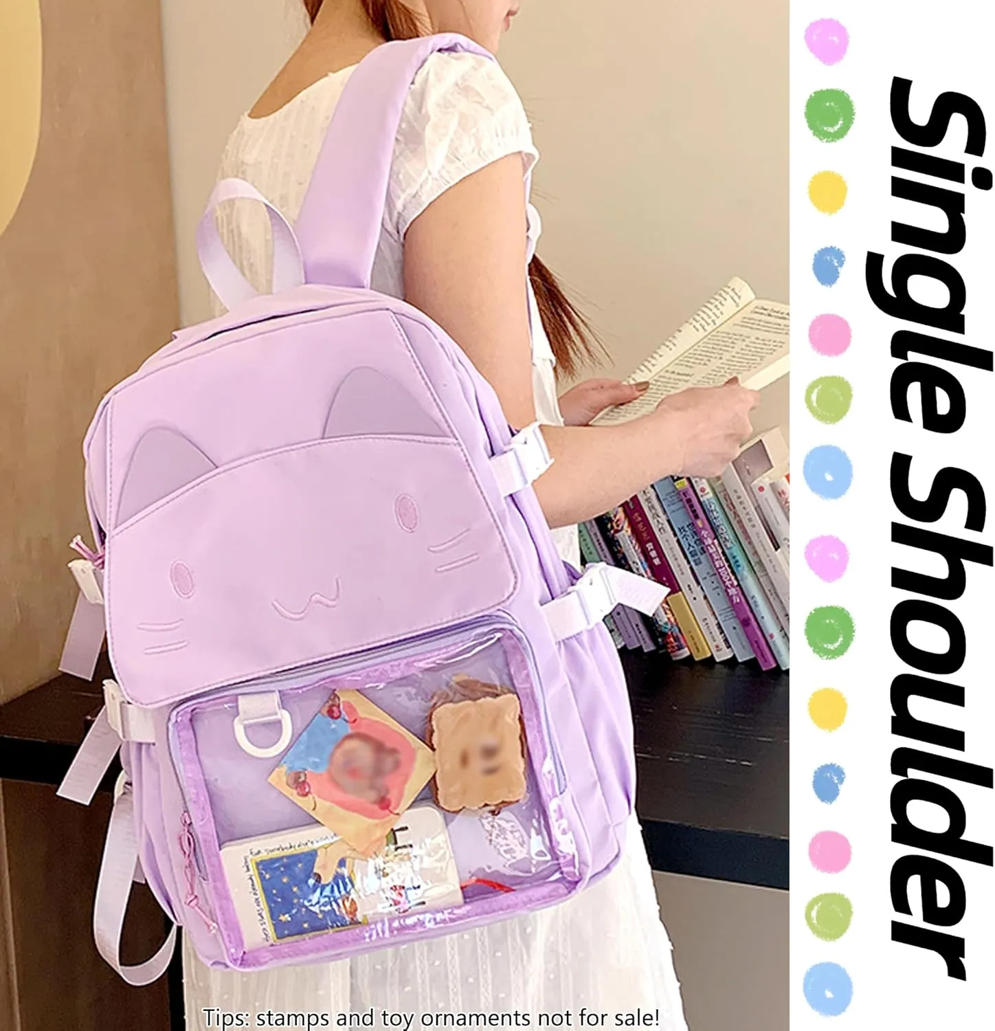 Kawaii Ita Bag with Anime Display Insert & Pin Japanese-Style Cat Emo Casual Daypack For Cosplay Travel Hiking and Daily Use (Purple)