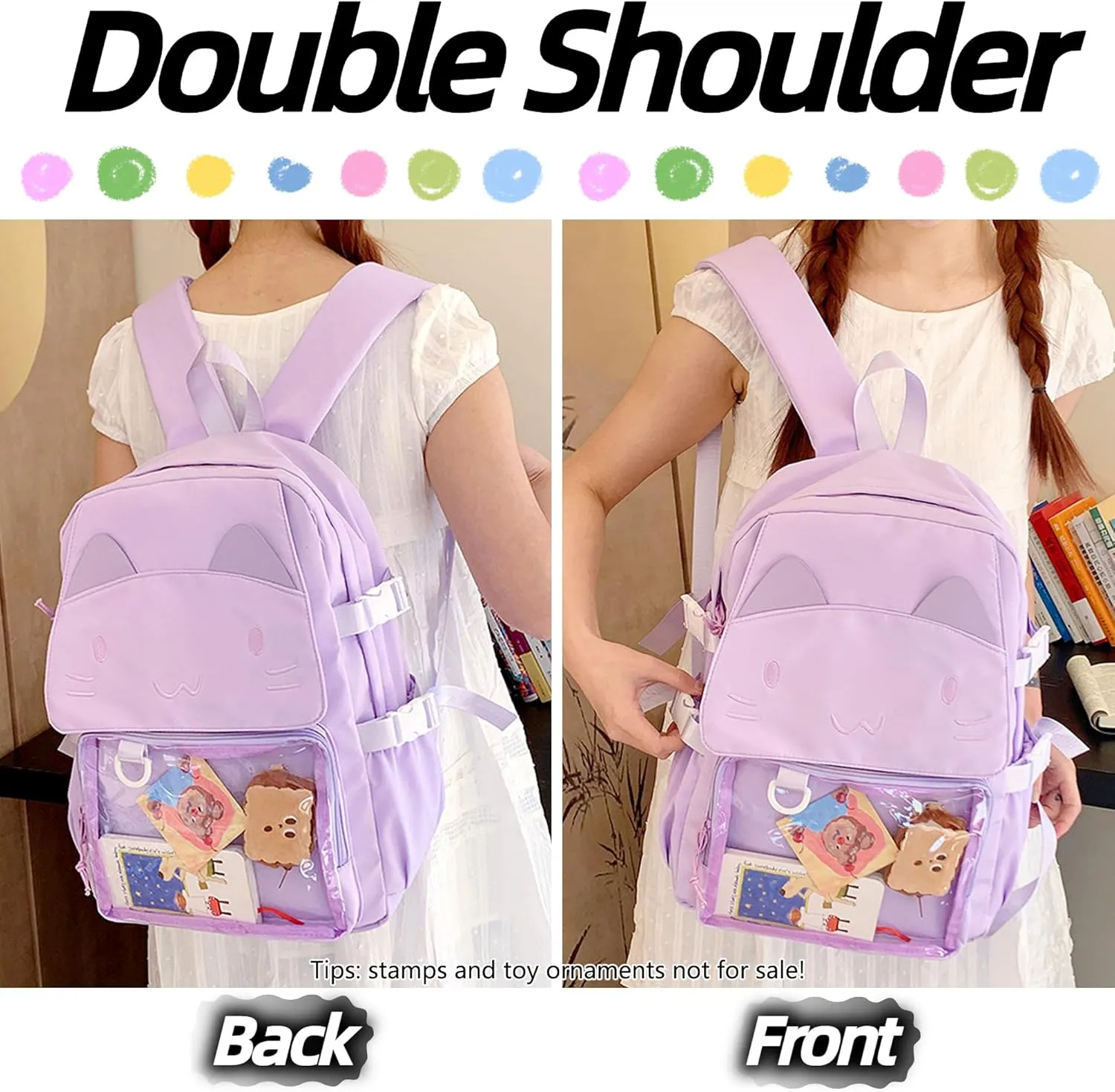 Kawaii Ita Bag with Anime Display Insert & Pin Japanese-Style Cat Emo Casual Daypack For Cosplay Travel Hiking and Daily Use (Purple)