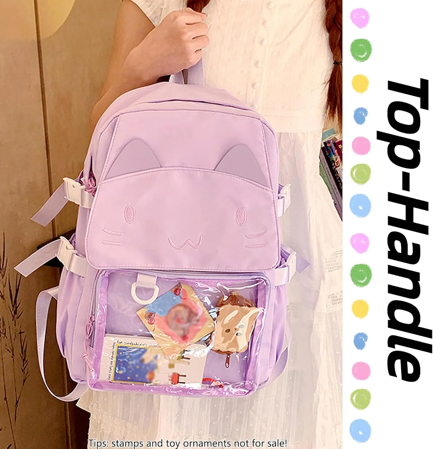 Kawaii Ita Bag with Anime Display Insert & Pin Japanese-Style Cat Emo Casual Daypack For Cosplay Travel Hiking and Daily Use (Purple)