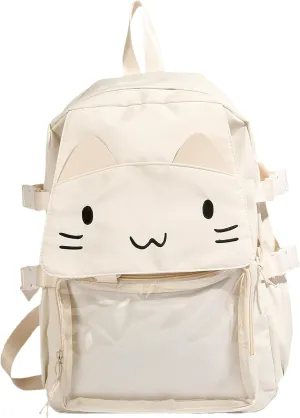 Kawaii Ita Bag with Anime Display Insert & Pin Japanese-Style Cat Emo Casual Daypack For Cosplay Travel Hiking and Daily Use (White)
