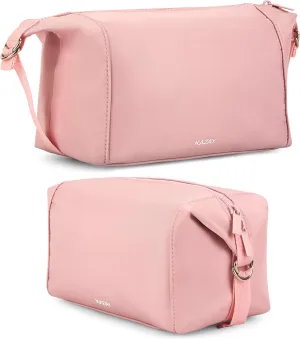 KAZAY Travel Toiletry Bag, Large Capacity with Side Clips for Adjustable Sizing, Premium High-Density Nylon, Water Resistant, Cosmetic Bag, Makeup Bag, Stylish, Full-Size Bottles, Unisex (Pink)
