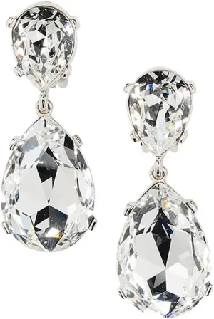 Kenneth Jay Lane Double Teardrop or Rectangle Crystal Drop Pierced or Post Earrings in Gold or Silver Settings
