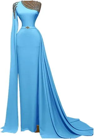 Keting Yellow Satin Crystals Mermaid Prom Evening Shower Party Dress Celebrity Pageant Gown