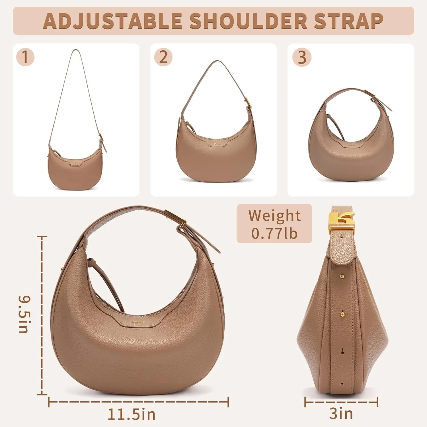 Keyli Crescent Shoulder Bag for Women Trendy Leather Crossbody Hobo Purse Vegan Clutch Handbag Adjustable Strap