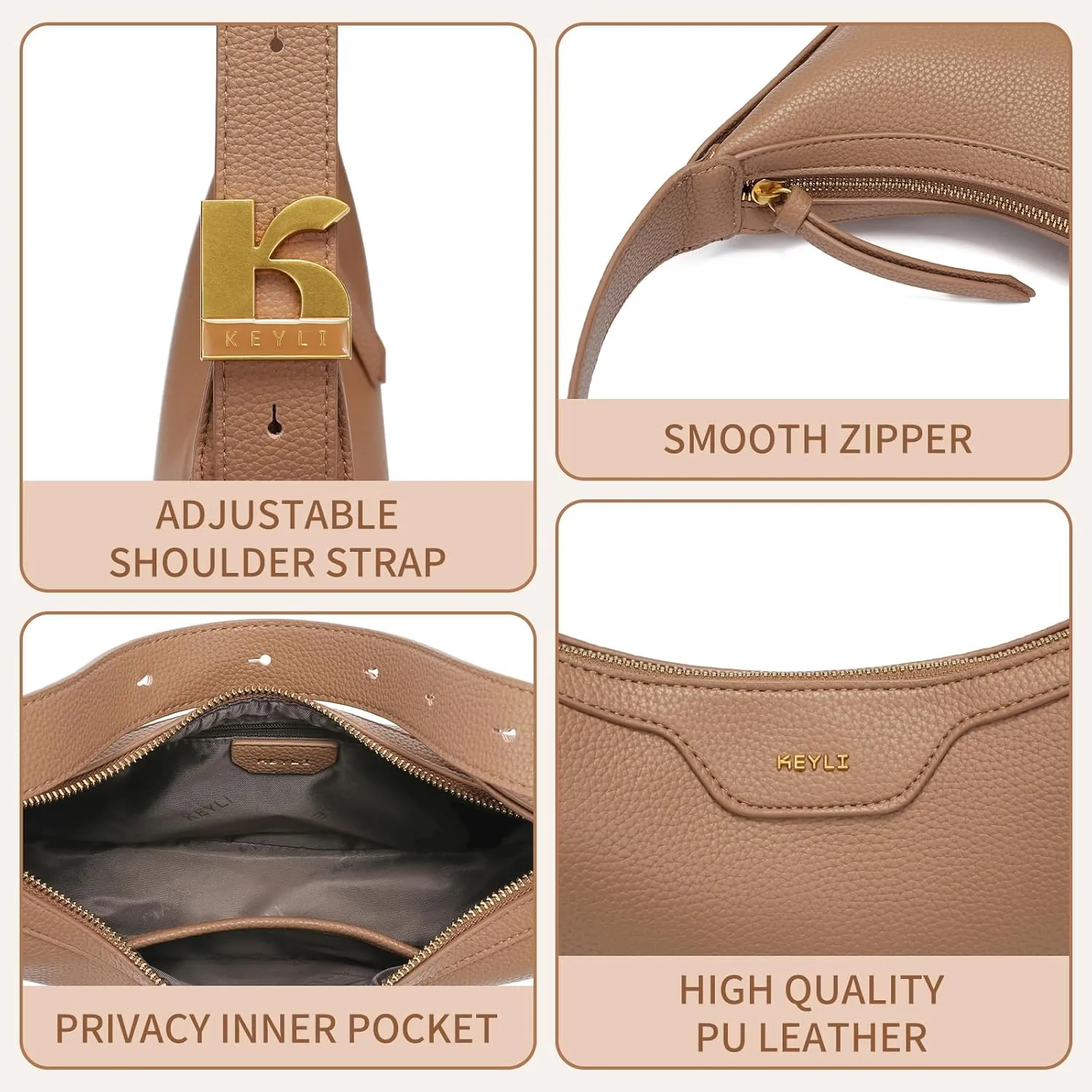 Keyli Crescent Shoulder Bag for Women Trendy Leather Crossbody Hobo Purse Vegan Clutch Handbag Adjustable Strap