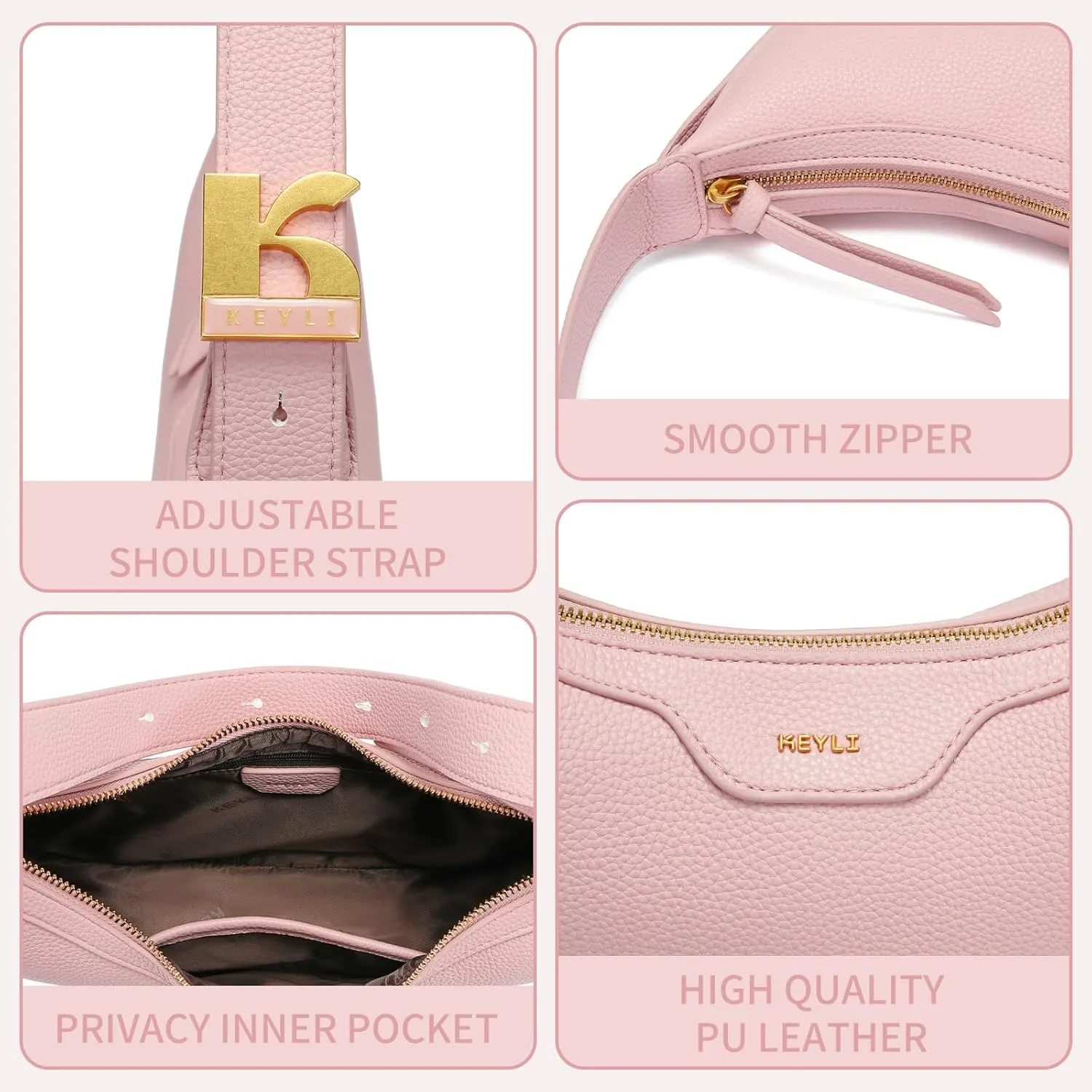 Keyli Crescent Shoulder Bag for Women Trendy Leather Crossbody Hobo Purse Vegan Clutch Handbag Adjustable Strap
