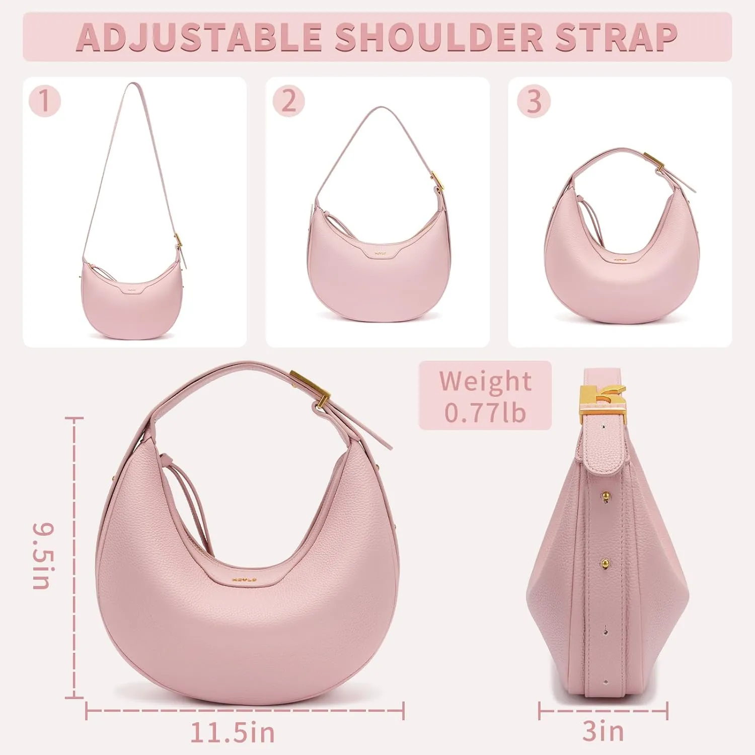 Keyli Crescent Shoulder Bag for Women Trendy Leather Crossbody Hobo Purse Vegan Clutch Handbag Adjustable Strap