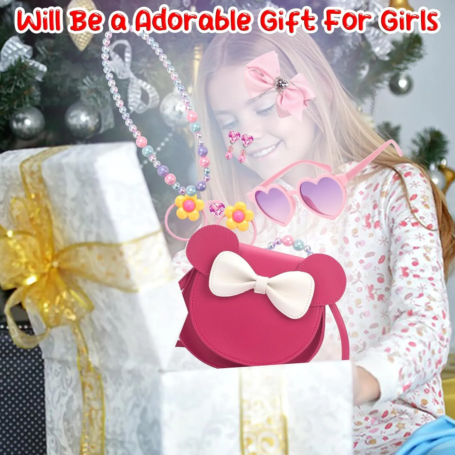 Kids Purse Toddler Gifts for Girls, Cute Little Girls Purse Mouse Ear Crossbody Bag, Princess Handbags for Age 3-14