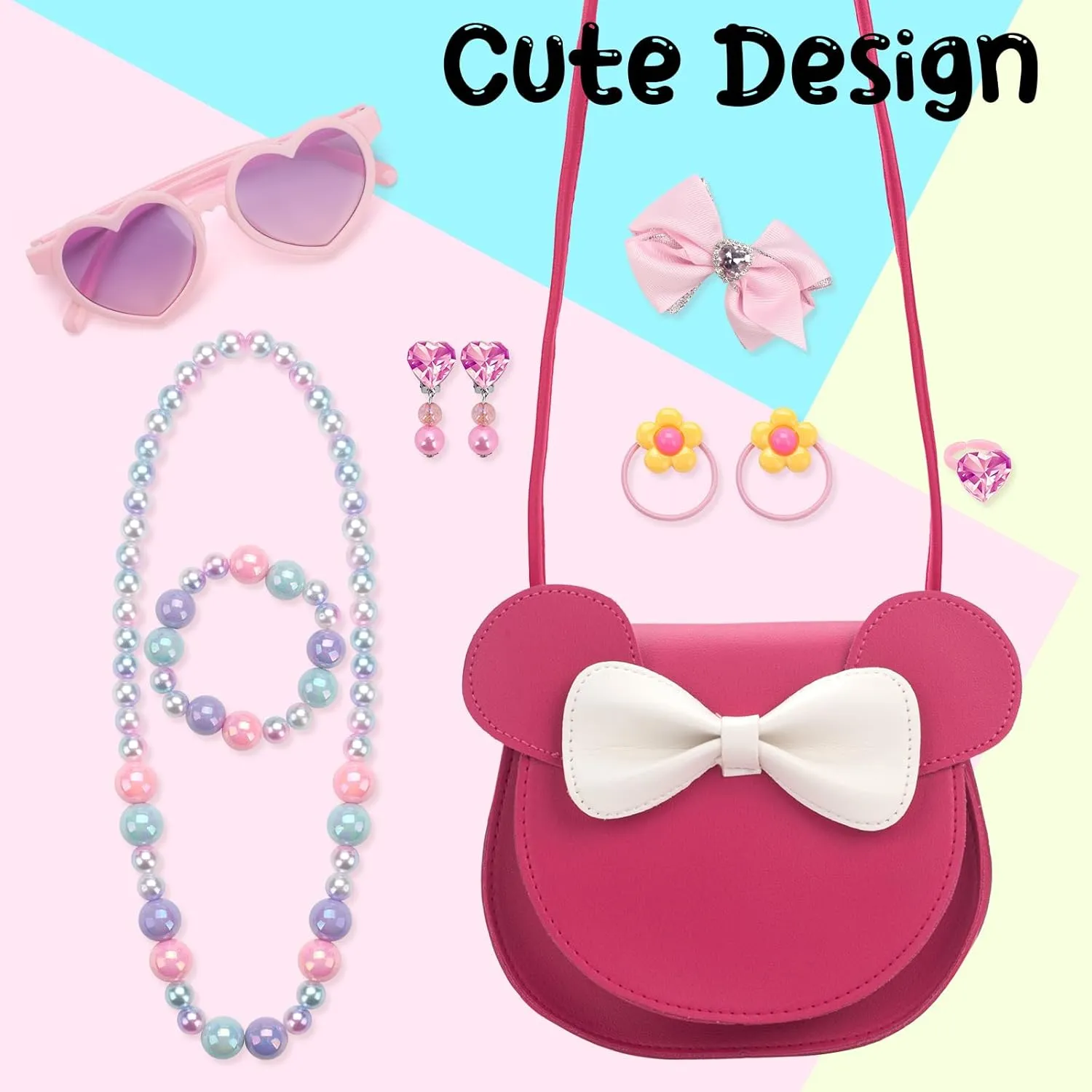 Kids Purse Toddler Gifts for Girls, Cute Little Girls Purse Mouse Ear Crossbody Bag, Princess Handbags for Age 3-14