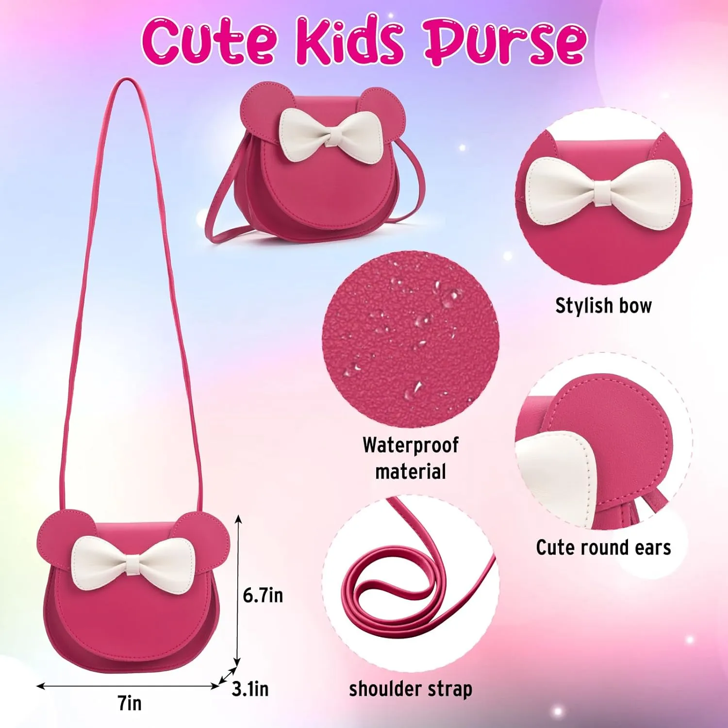 Kids Purse Toddler Gifts for Girls, Cute Little Girls Purse Mouse Ear Crossbody Bag, Princess Handbags for Age 3-14