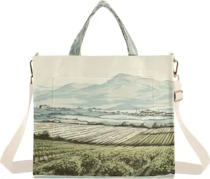 Kigai Tote Bag for Women Corduroy Tote Handbag with Zipper Shoulder Bag for Travel, Beach, Shopping, Vintage Villages