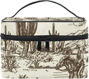 Kigai Wild West Desert Cowboy Travel Cosmetic Bag Case Large Portable Makeup Bag Organizer for Women Girls Top Handle Multifunction Toiletry Bags