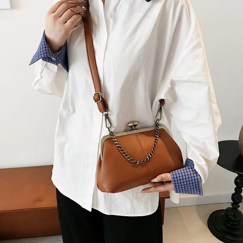 Kiss Lock Purses and Handbags Kisslock Crossbody Bag Vintage Shoulder Clutch Purses for Women