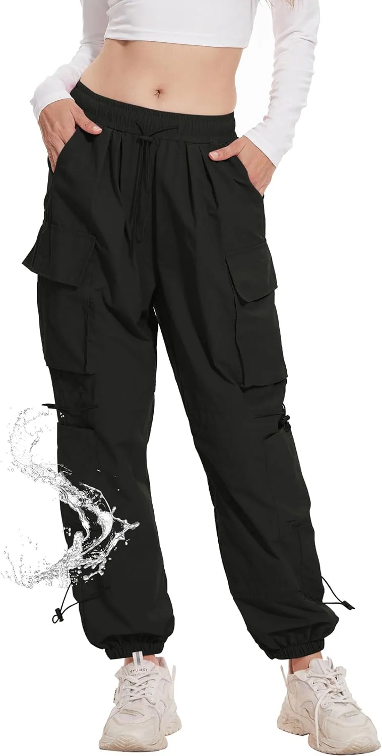 Kisswow Womens Cargo Pants Baggy Parachute Pants Women Quick Dry Joggers Waterproof Hiking Pants
