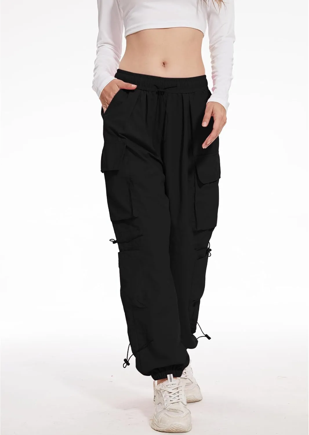 Kisswow Womens Cargo Pants Baggy Parachute Pants Women Quick Dry Joggers Waterproof Hiking Pants