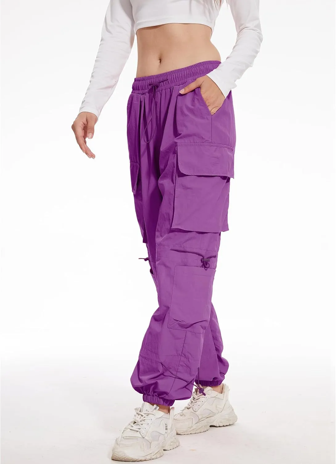 Kisswow Womens Cargo Pants Baggy Parachute Pants Women Quick Dry Joggers Waterproof Hiking Pants