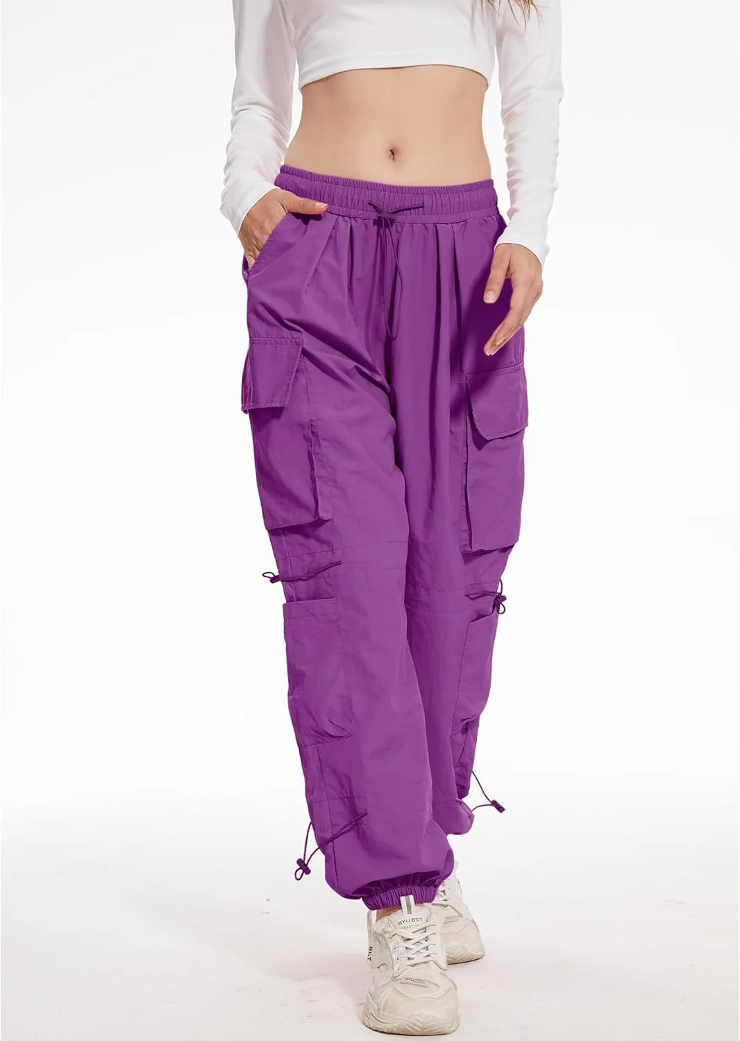 Kisswow Womens Cargo Pants Baggy Parachute Pants Women Quick Dry Joggers Waterproof Hiking Pants