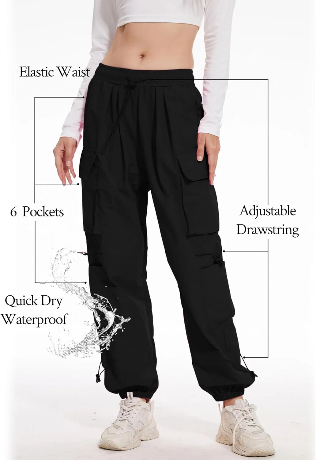 Kisswow Womens Cargo Pants Baggy Parachute Pants Women Quick Dry Joggers Waterproof Hiking Pants