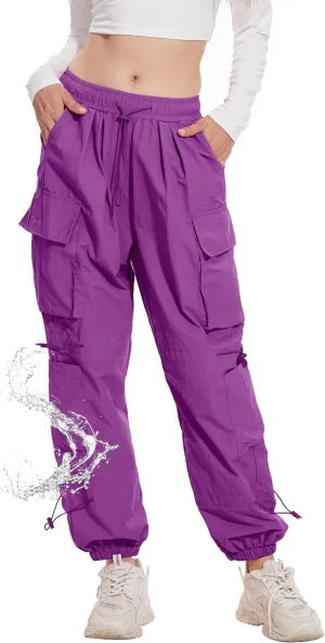 Kisswow Womens Cargo Pants Baggy Parachute Pants Women Quick Dry Joggers Waterproof Hiking Pants