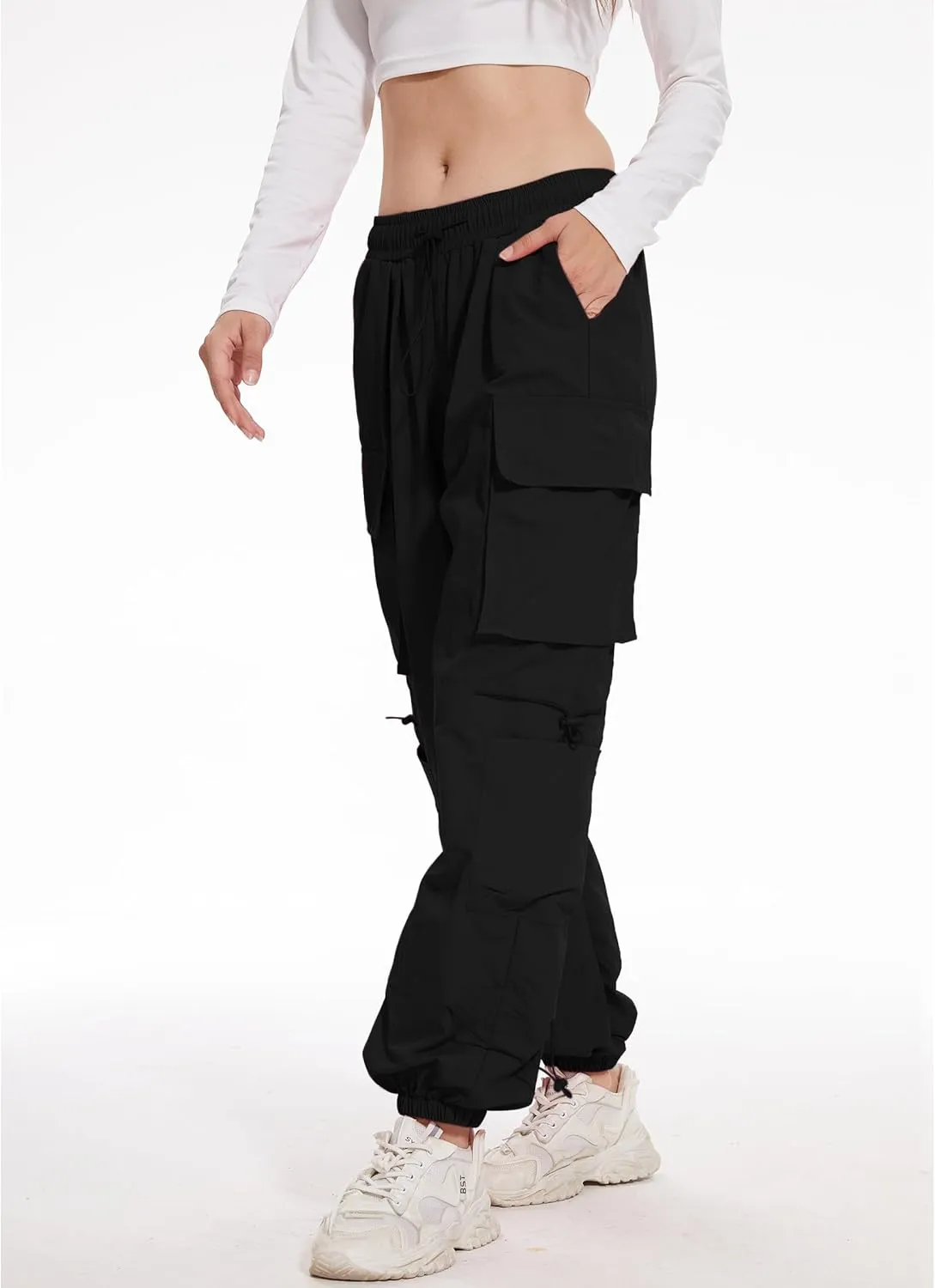 Kisswow Womens Cargo Pants Baggy Parachute Pants Women Quick Dry Joggers Waterproof Hiking Pants