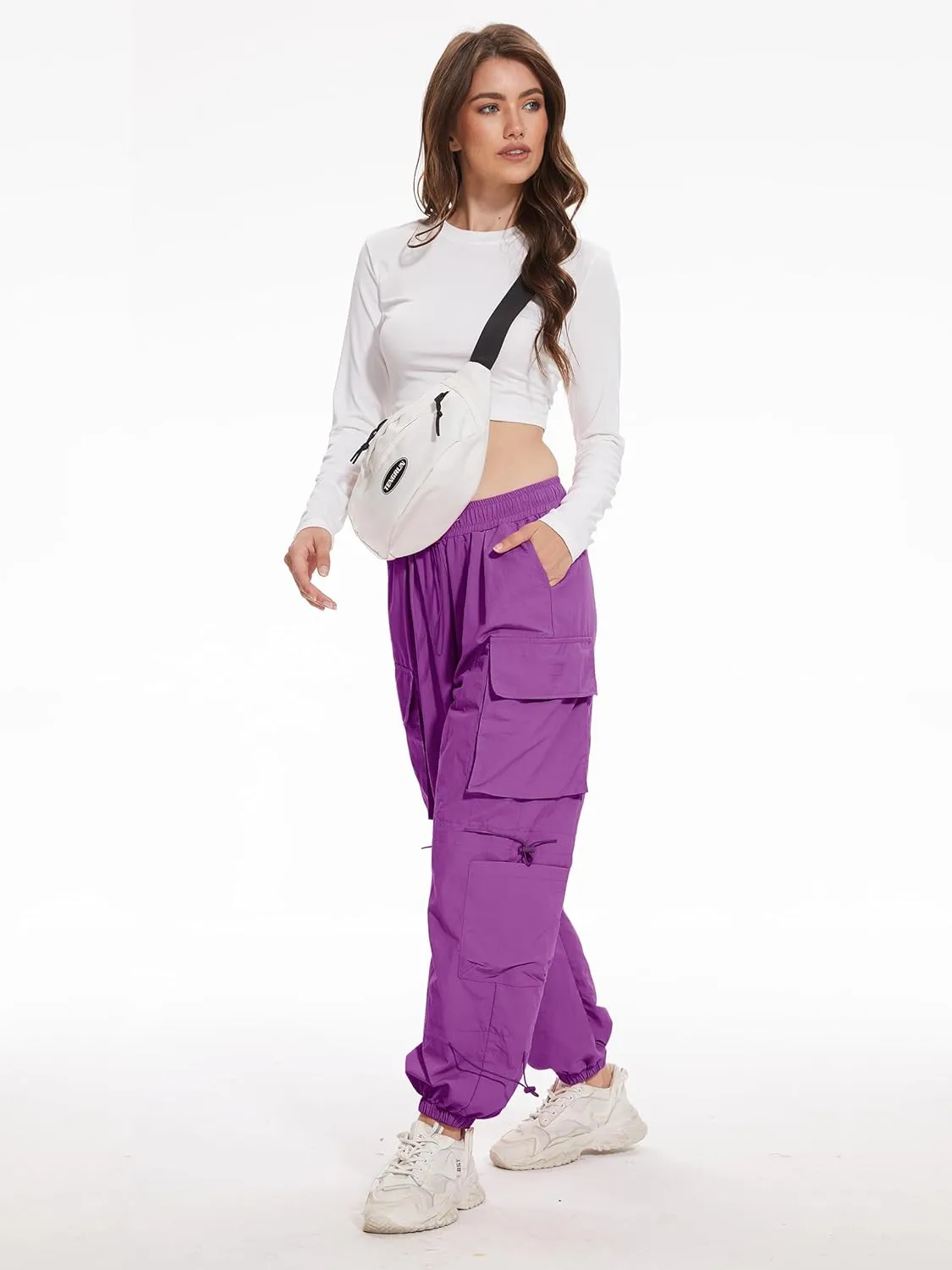 Kisswow Womens Cargo Pants Baggy Parachute Pants Women Quick Dry Joggers Waterproof Hiking Pants