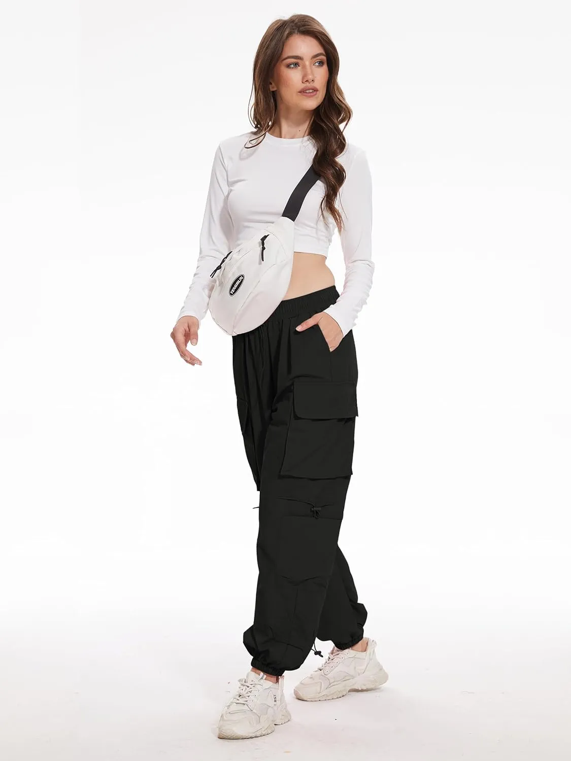 Kisswow Womens Cargo Pants Baggy Parachute Pants Women Quick Dry Joggers Waterproof Hiking Pants