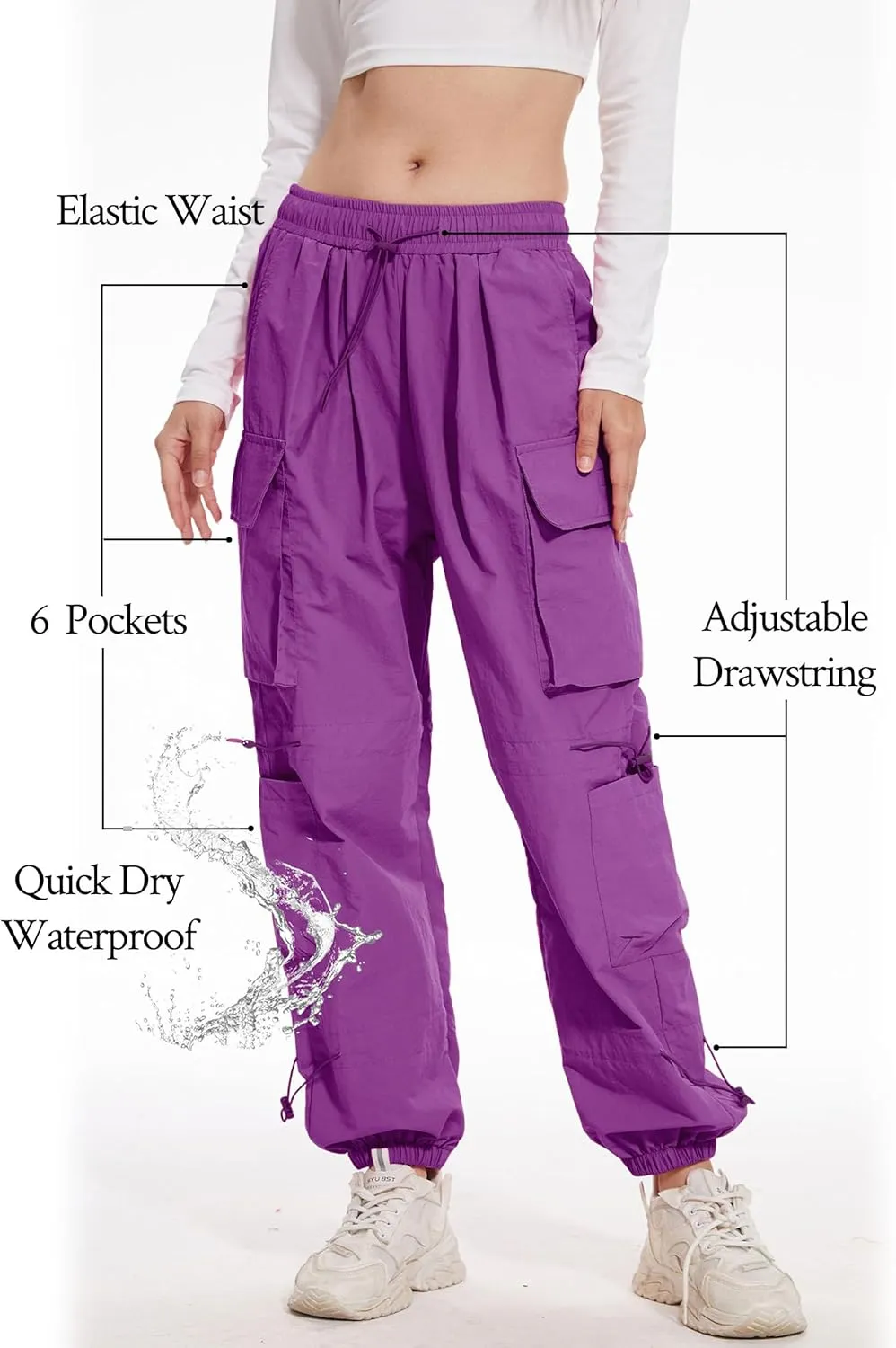 Kisswow Womens Cargo Pants Baggy Parachute Pants Women Quick Dry Joggers Waterproof Hiking Pants