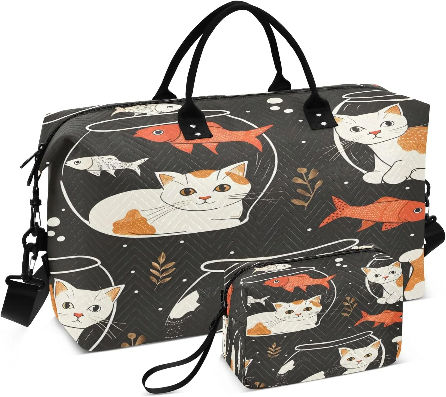 Kitten Fish Bowl Breed Travel Duffel Bags with Toiletry Bag for Travel Gym Yoga Weekender Bag