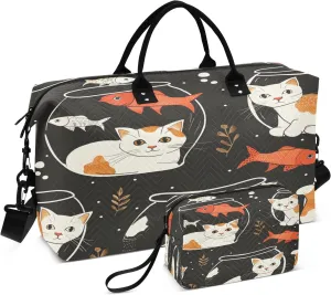 Kitten Fish Bowl Breed Travel Duffel Bags with Toiletry Bag for Travel Gym Yoga Weekender Bag