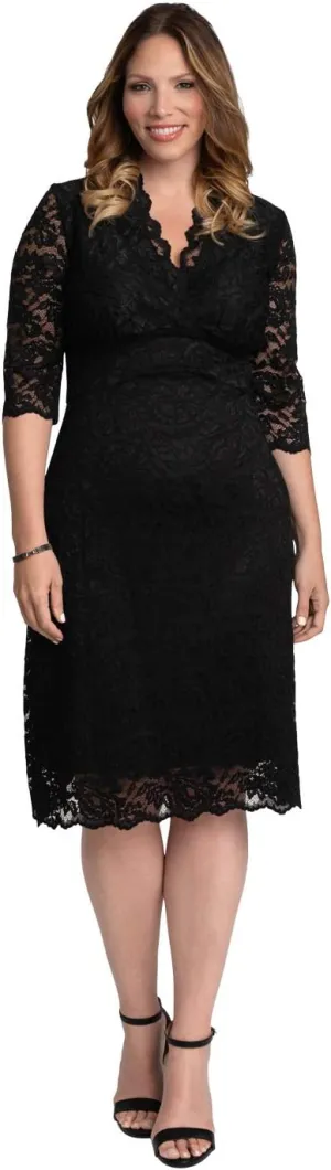 Kiyonna Women's Plus Size Scalloped Boudoir Midi Lace Sheath Dress for Cocktail Party, Wedding Guest, Mother of The Bride/Groom, Black Size 4X (26-28)