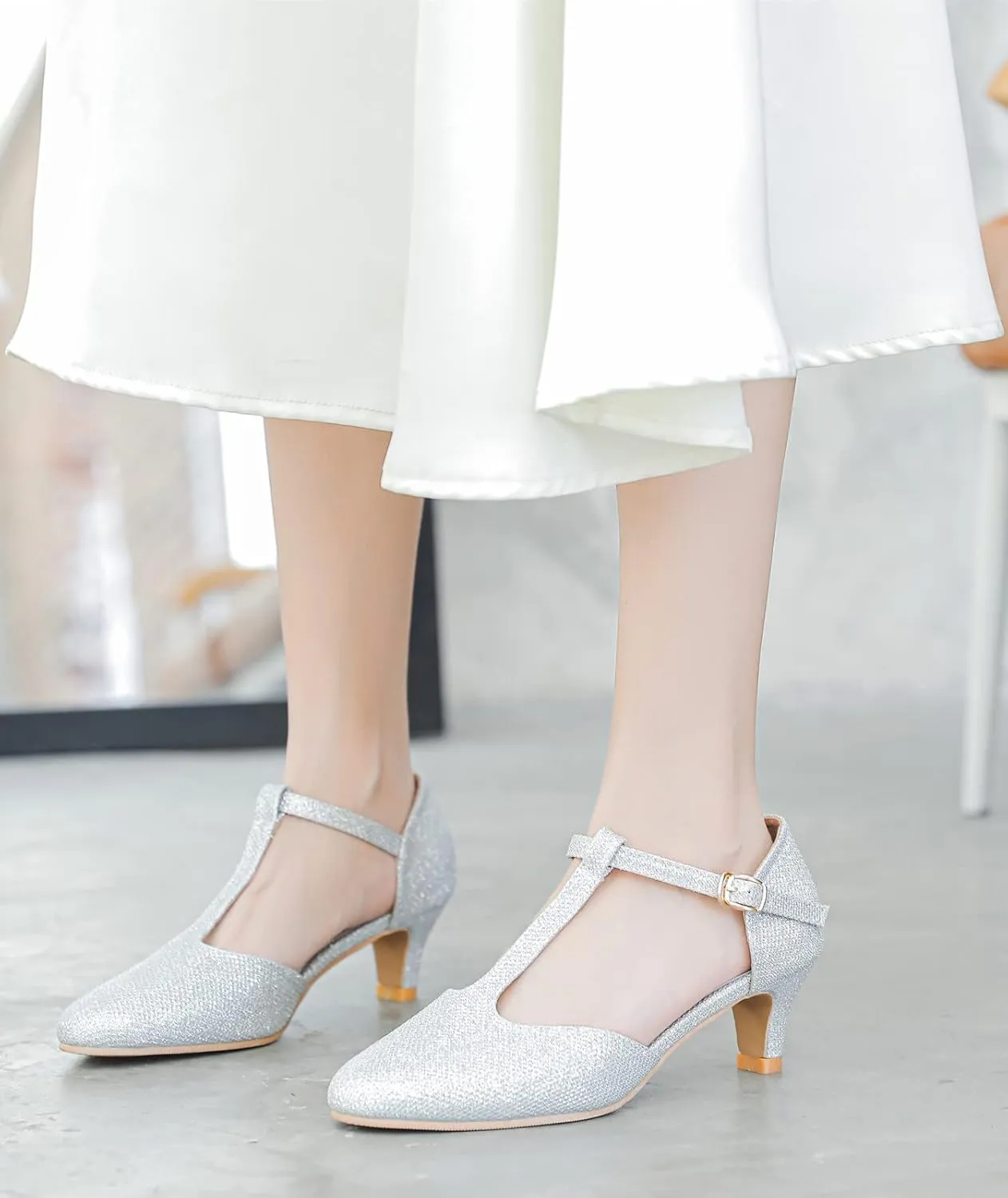 kkdom Women's Closed Toe T-Strap Low Heel Mary Jane Pumps Wedding Dress Shoes