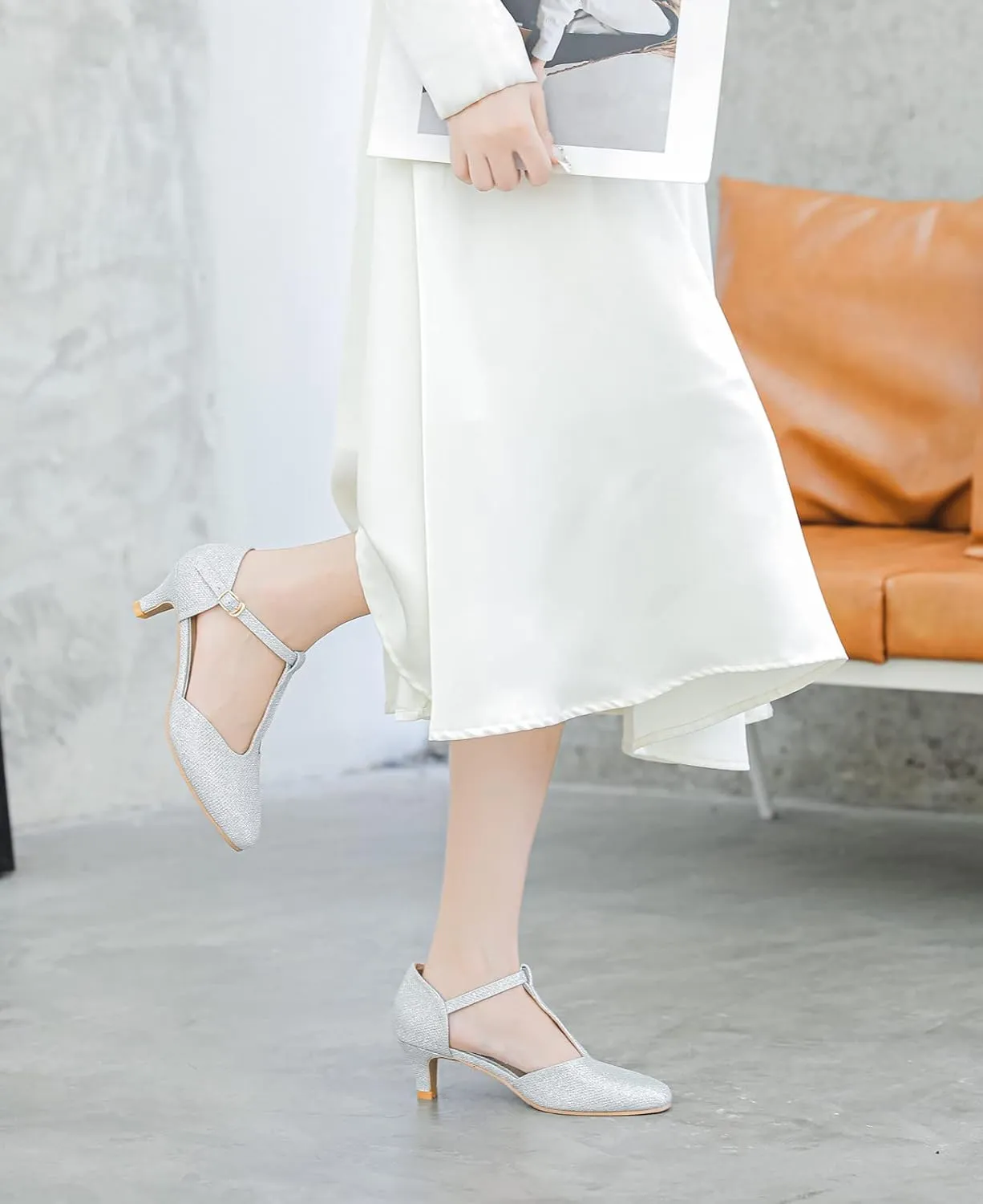 kkdom Women's Closed Toe T-Strap Low Heel Mary Jane Pumps Wedding Dress Shoes