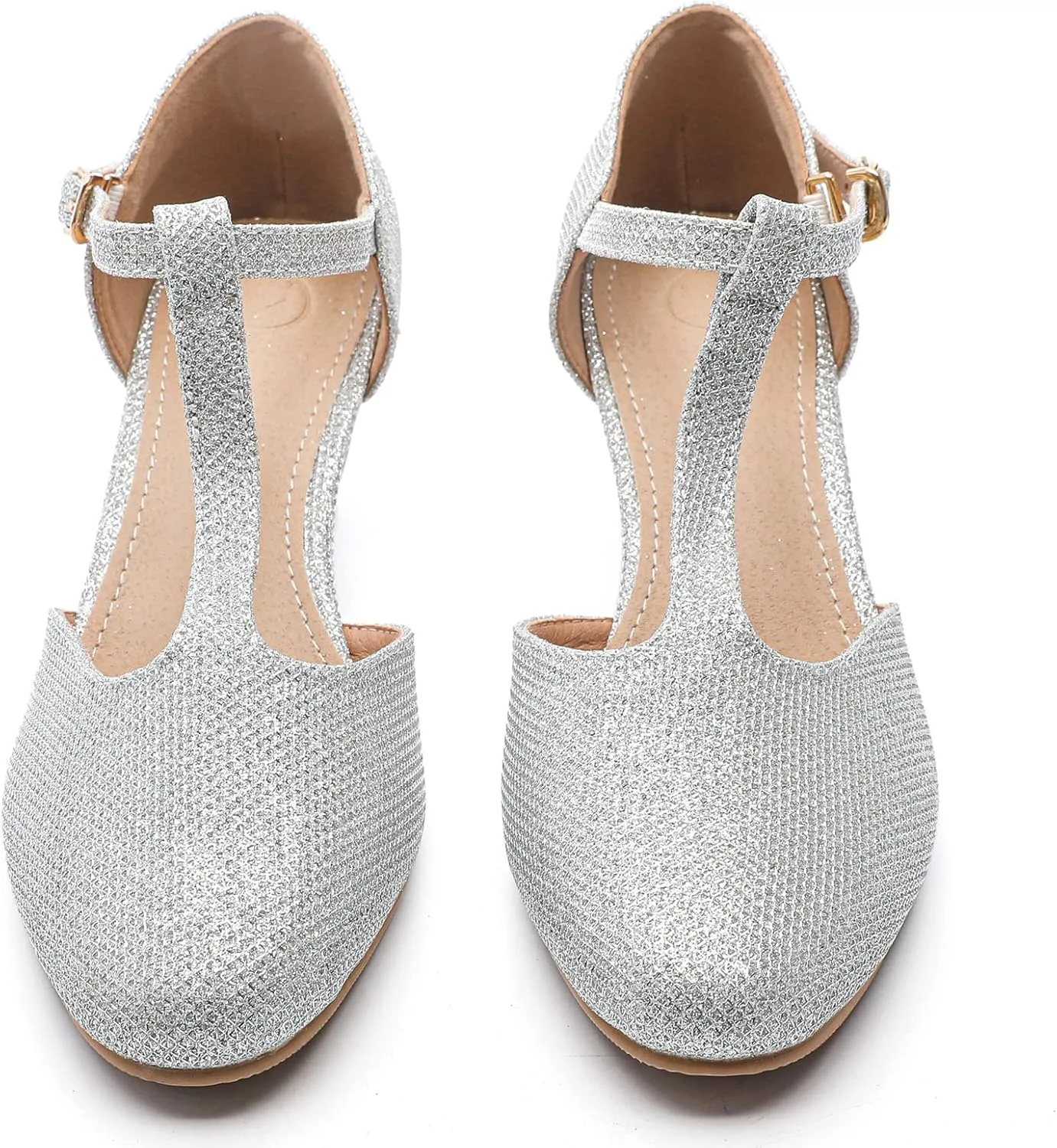kkdom Women's Closed Toe T-Strap Low Heel Mary Jane Pumps Wedding Dress Shoes