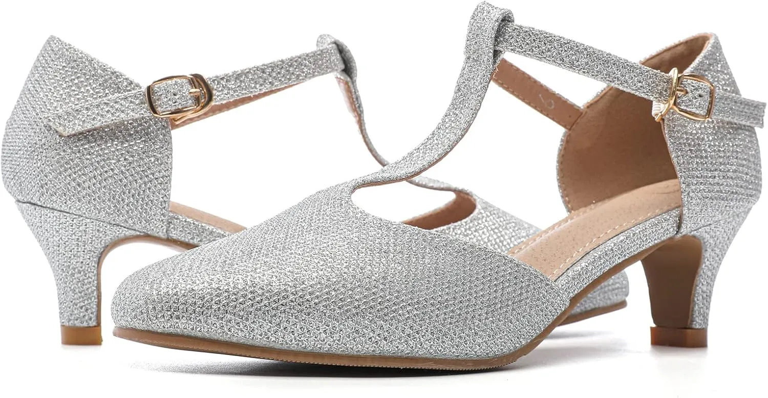 kkdom Women's Closed Toe T-Strap Low Heel Mary Jane Pumps Wedding Dress Shoes