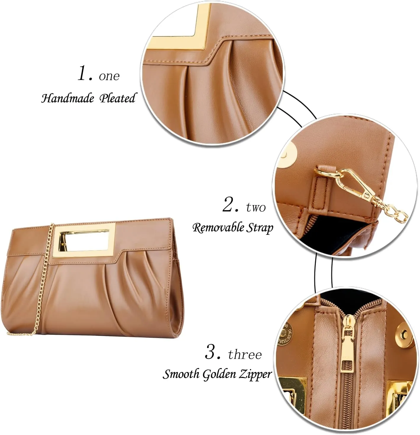 KKXIU Women Clutch Purse Elegant Pleated Evening Bag for Wedding Prom Bridal with Chain Strap